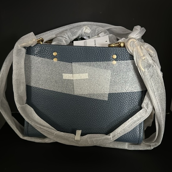 NWT Coach Rogue Bag 25 In Regenerative Leather Dark Denim Purse handbag Blue - Picture 10 of 13